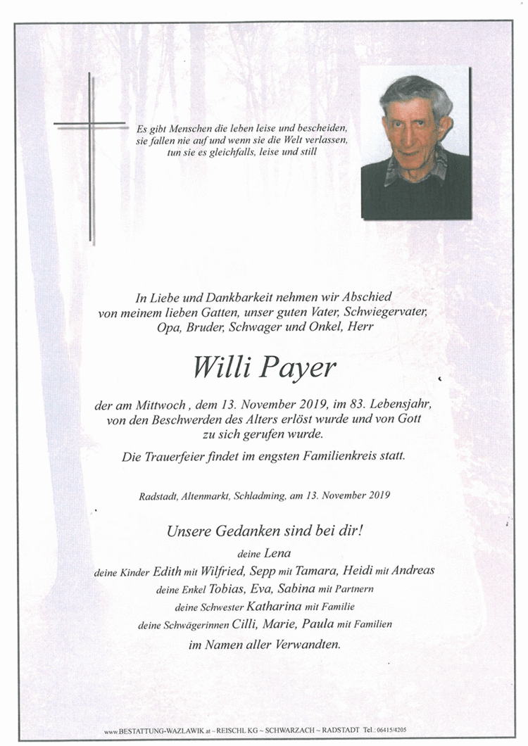Parte von Willi Payer † 13.11.2019