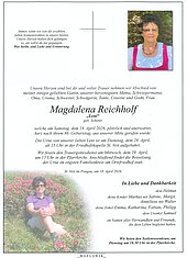 Parte von Magdalena Reichholf † 18.04.2026 aus St. Veit im Pongau