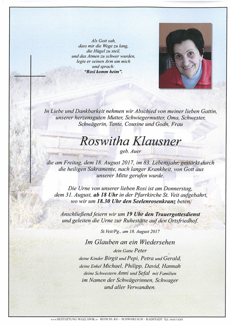 Parte von Roswitha Klausner † 18.08.2017