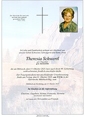 Parte von Theresia Schwertl † 15.10.2025 aus Mühlbach a. Hkg