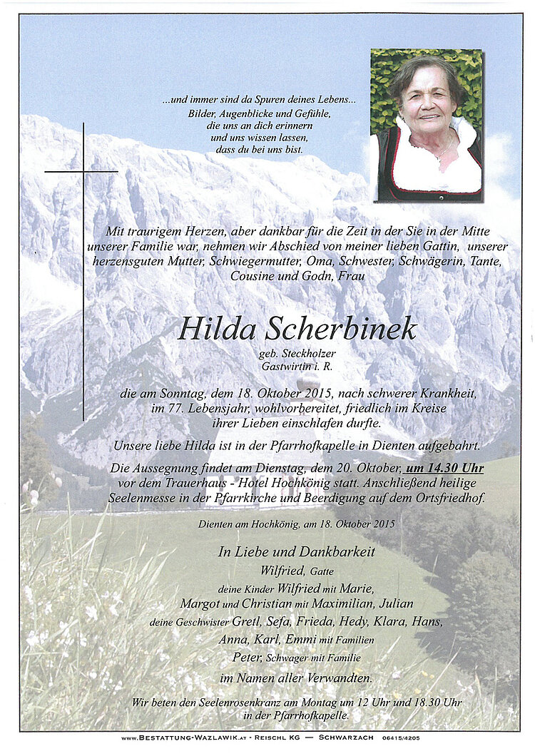 Parte von Hilda Scherbinek † 18.10.2015