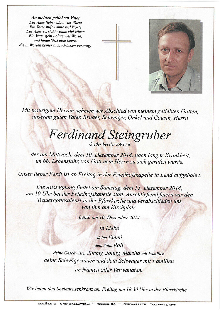 Parte von Ferdinand Steingruber † 10.12.2014