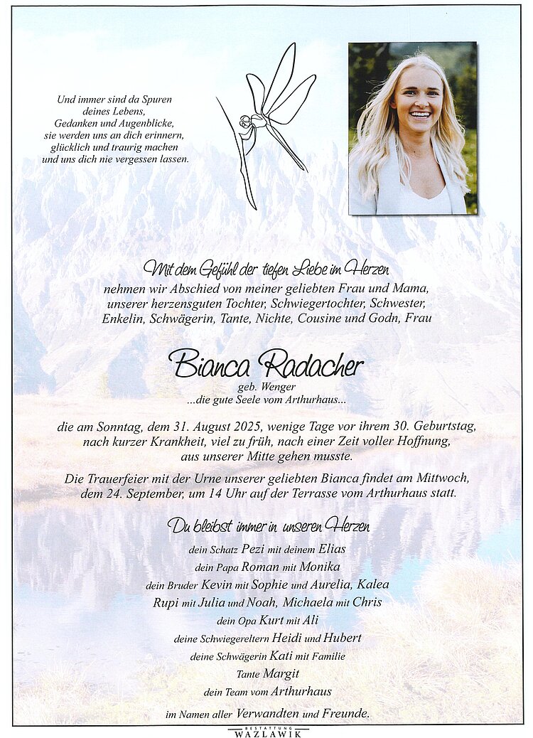 Parte von Bianca Radacher † 31.08.2025
