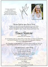 Parte von Bianca Radacher † 31.08.2025 aus Mühlbach a. Hkg