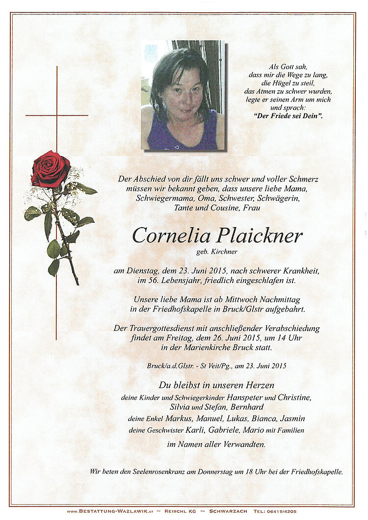 Parte von Cornelia Plaickner † 23.06.2015