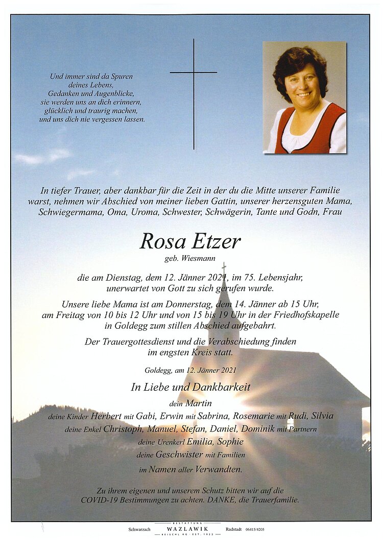 Parte von Rosa Etzer † 12.01.2021