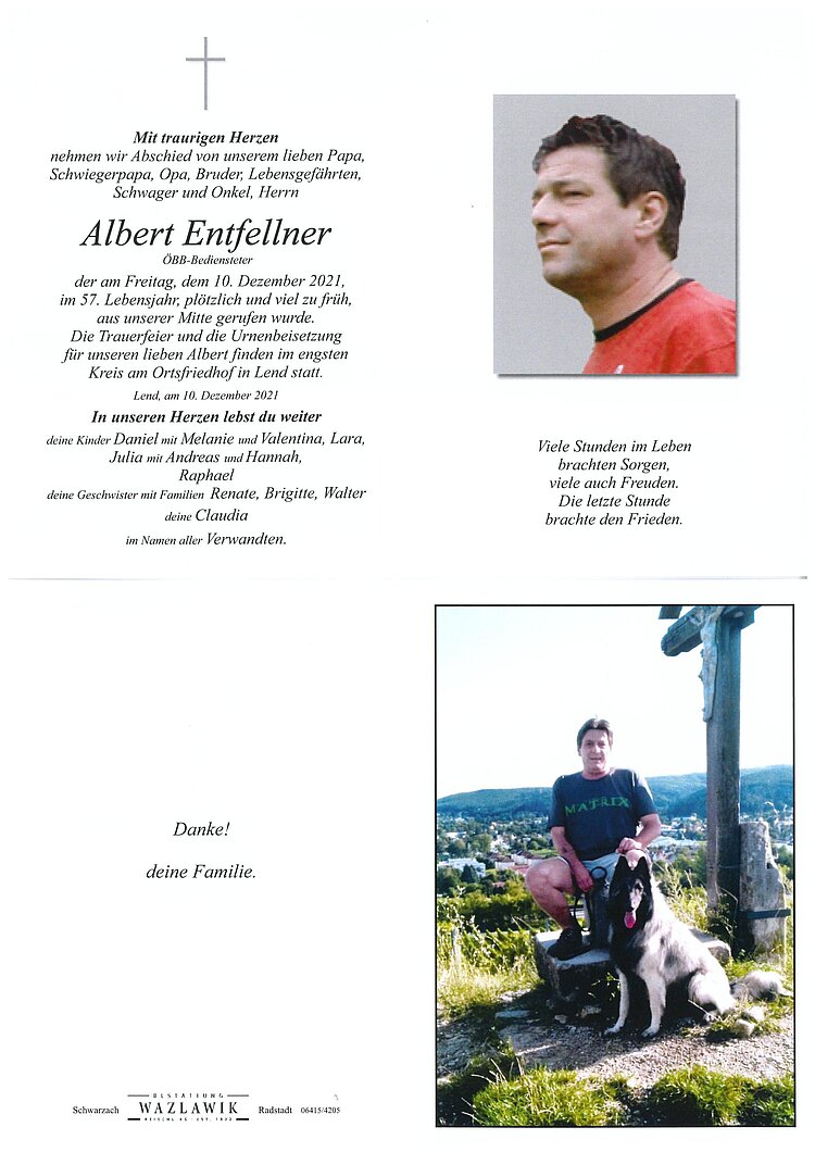 Parte von Albert Entfellner † 10.12.2021