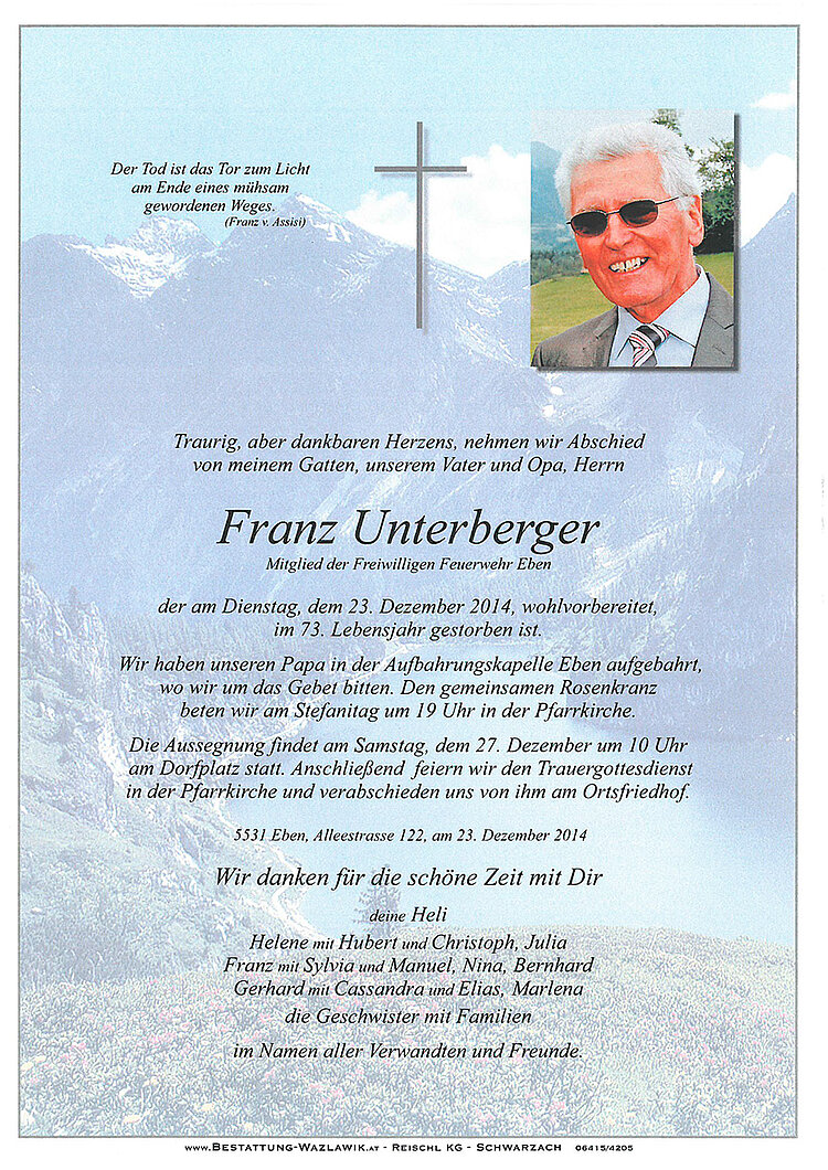 Parte von Franz Unterberger † 23.12.2014