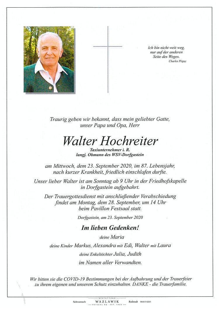 Parte von Walter Hochreiter † 23.09.2020