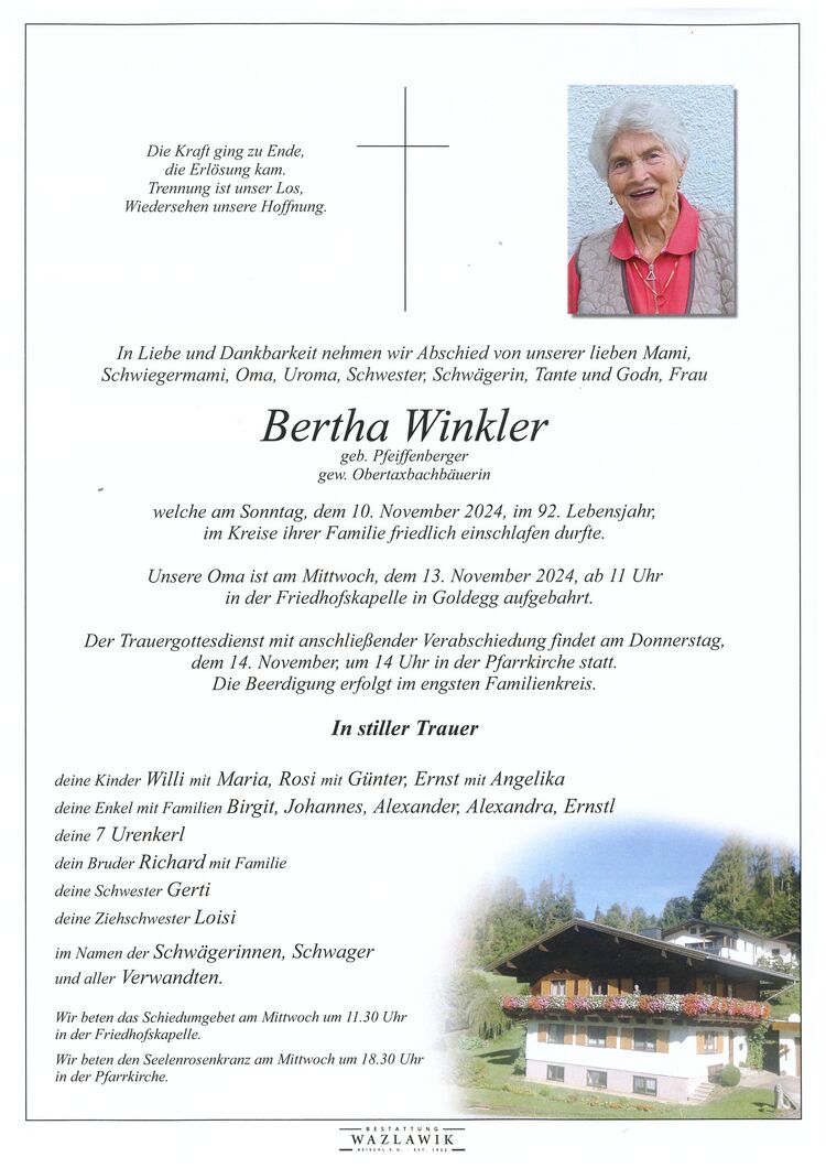 Parte von Bertha Winkler † 10.11.2024