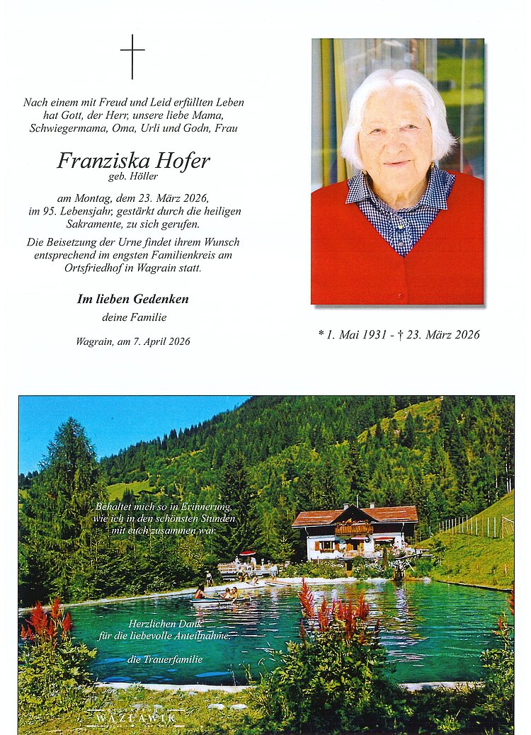 Parte von Franziska Hofer † 23.03.2026