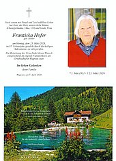 Parte von Franziska Hofer † 23.03.2026 aus Wagrain