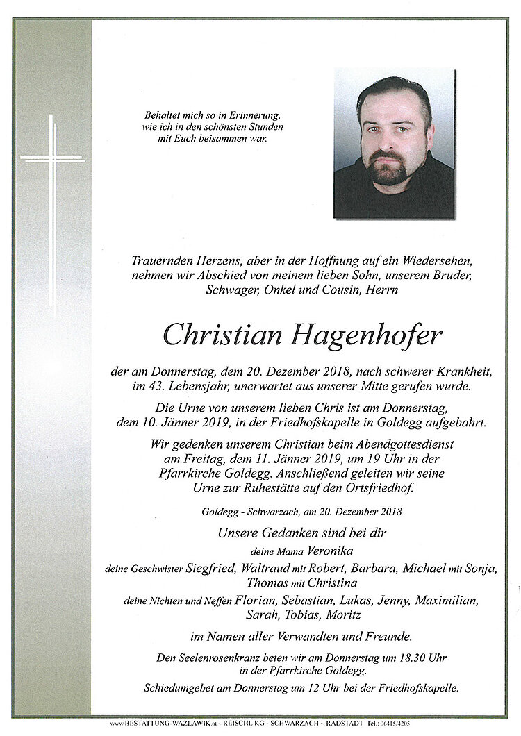 Parte von Christian Hagenhofer † 20.12.2018