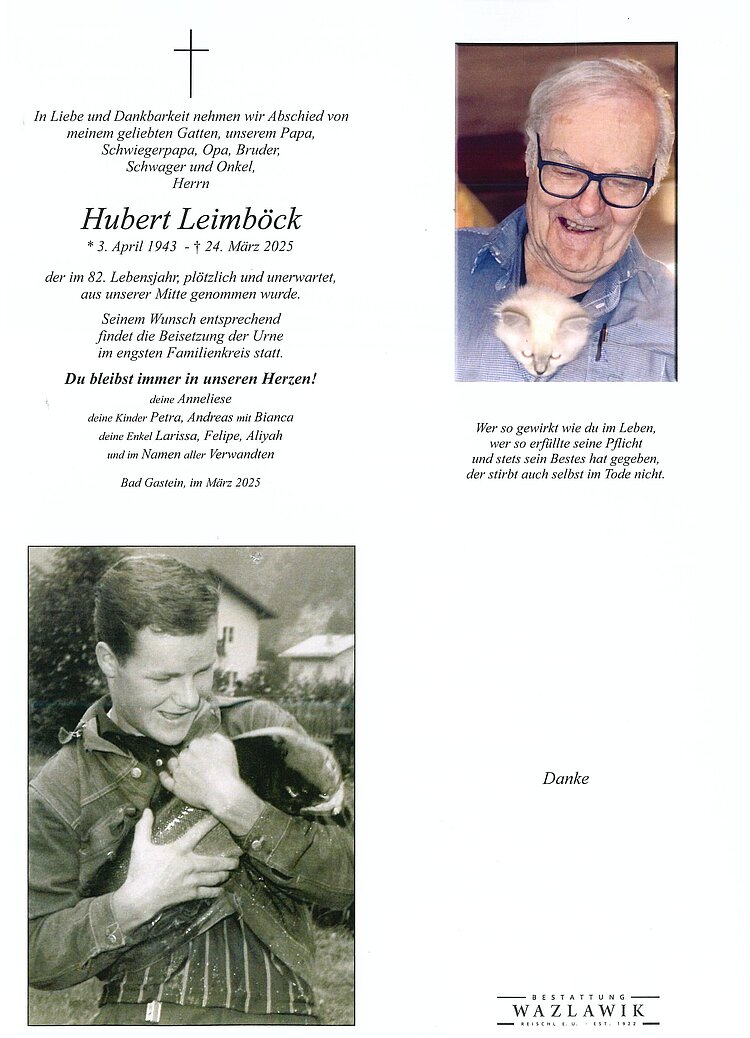 Parte von Hubert Leimböck † 24.03.2025
