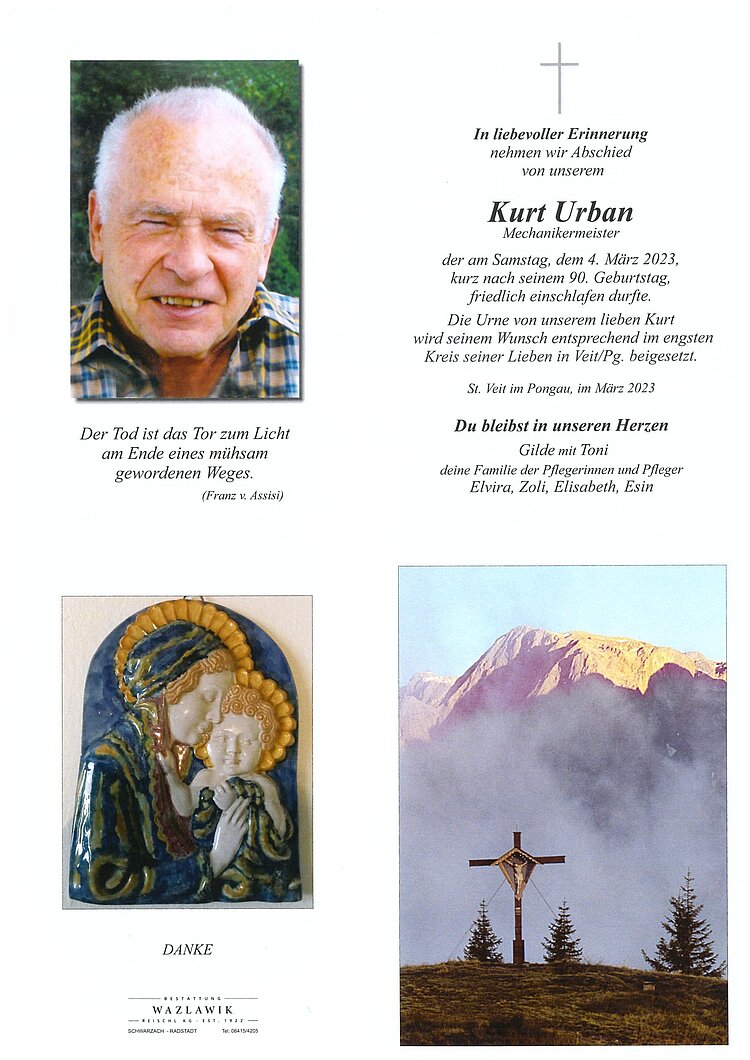 Parte von Kurt Urban † 04.03.2023