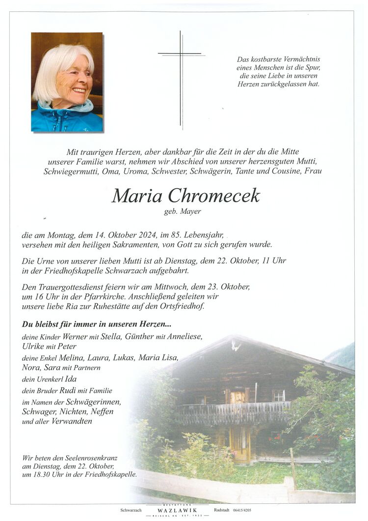Parte von Maria Chromecek † 14.10.2024
