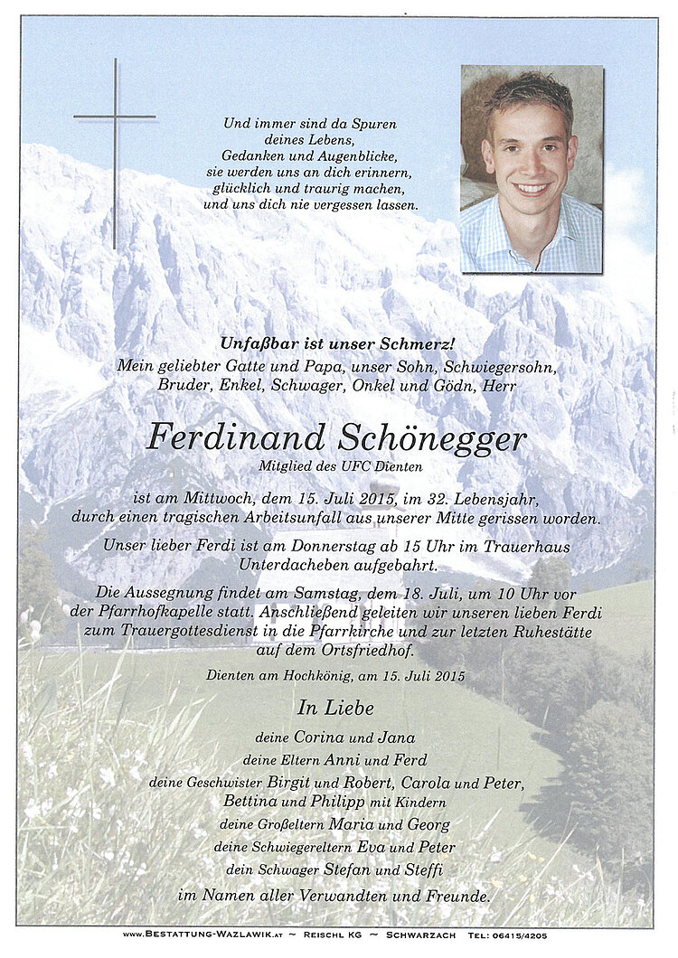 Parte von Ferdinand Schönegger † 15.07.2015