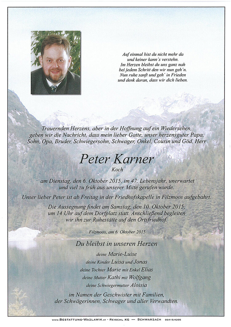Parte von Peter Karner † 06.10.2015