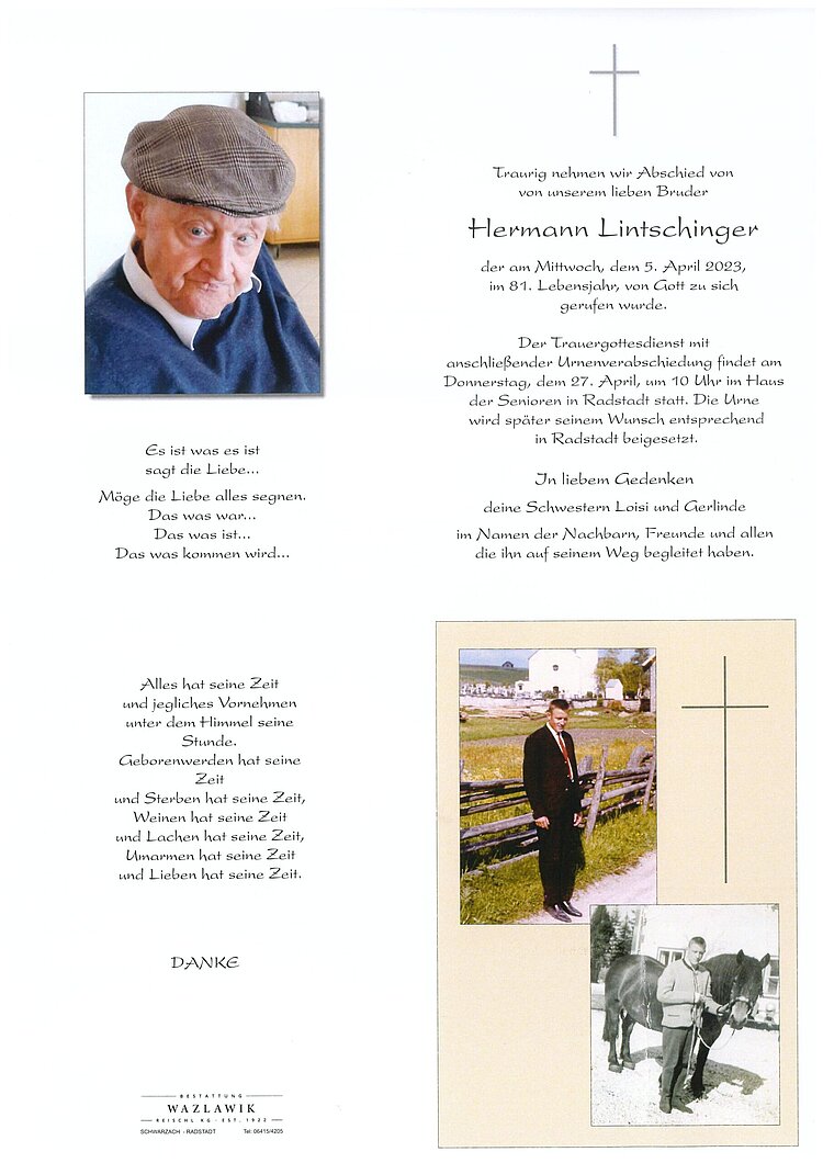 Parte von Hermann Lintschinger † 05.04.2023