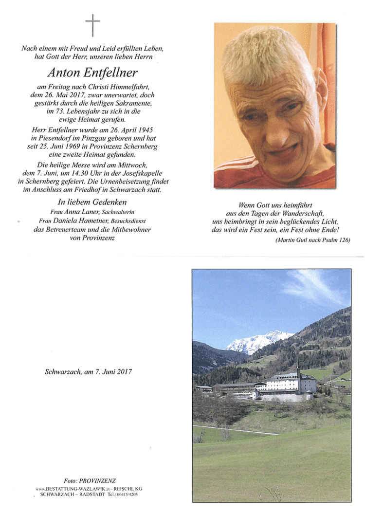 Parte von Anton Entfellner † 26.05.2017