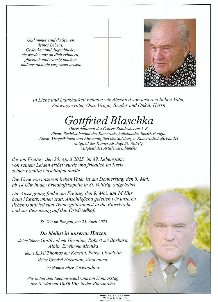 Parte von Gottfried Blaschka † 25.04.2025