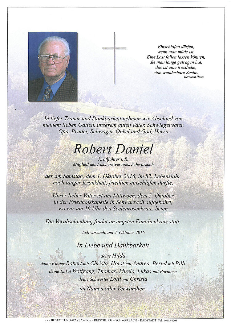 Parte von Robert Daniel † 01.10.2016