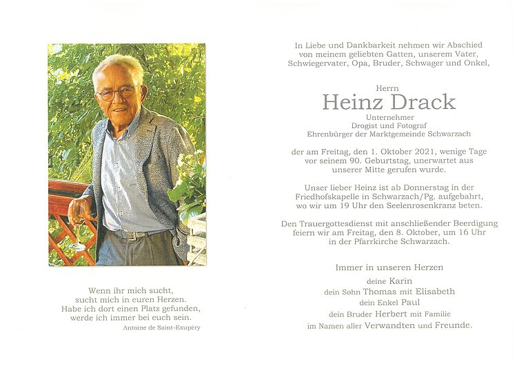Parte von Heinz Drack † 01.10.2021