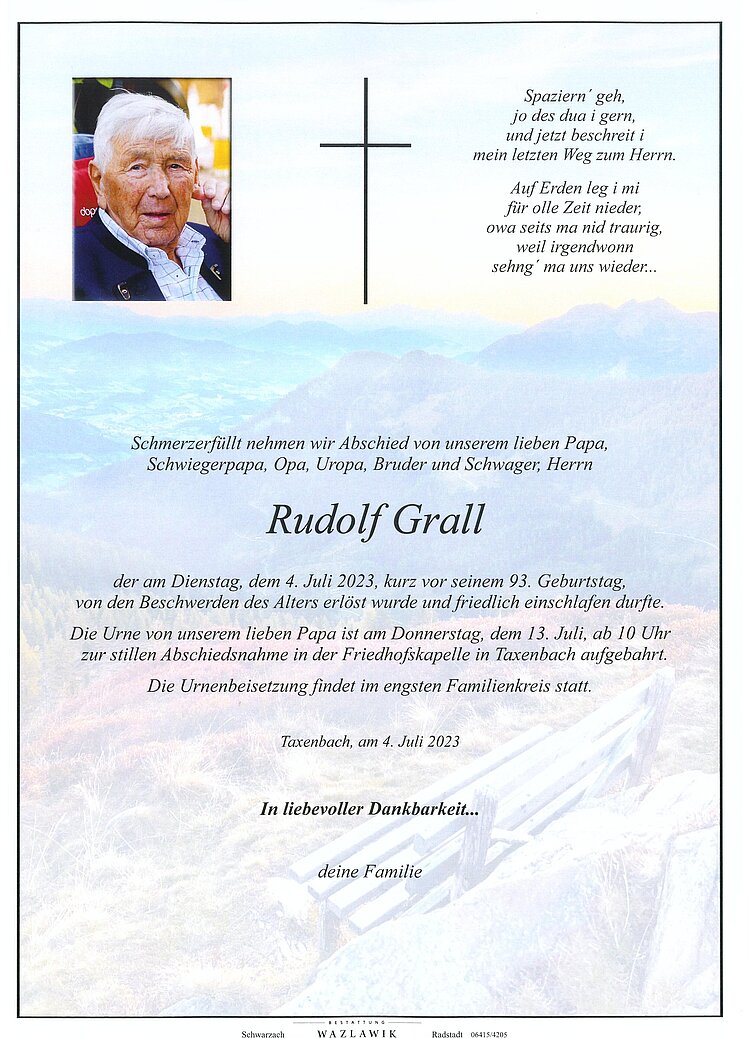Parte von Rudolf Grall † 04.07.2023