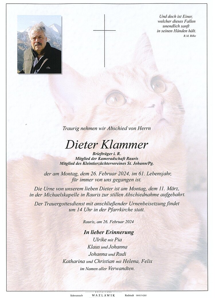 Parte von Dieter Klammer † 26.02.2024