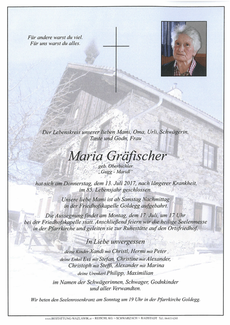 Parte von Maria Gräfischer † 13.07.2017