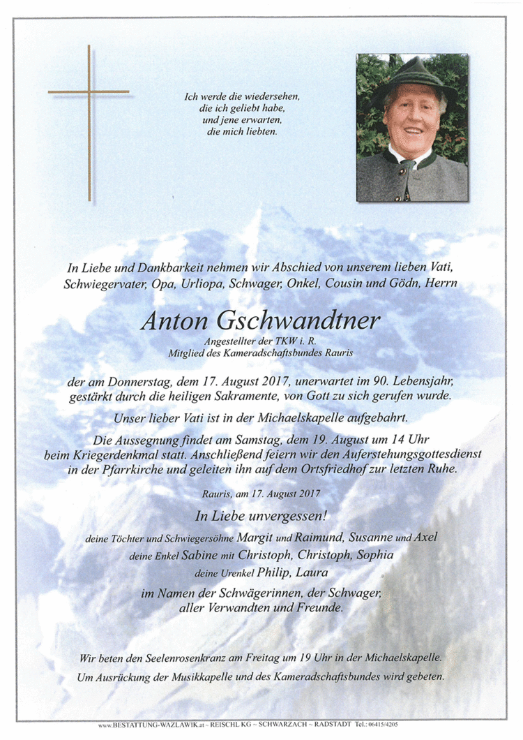 Parte von Anton Gschwandtner † 17.08.2017