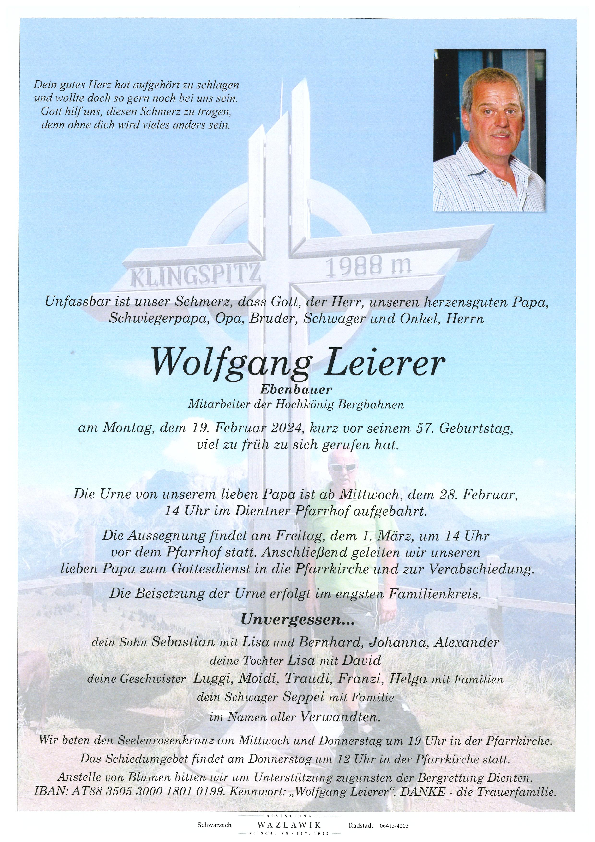 Parte von Wolfgang Leierer † 19.02.2024