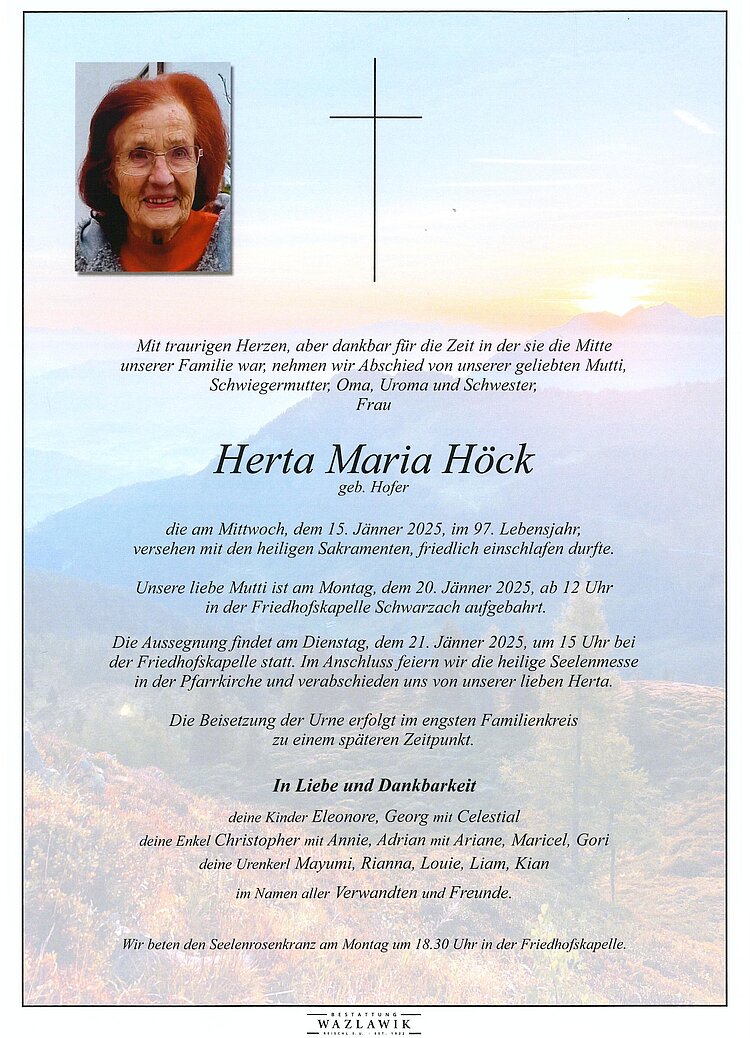 Parte von Herta Maria Höck † 15.01.2025