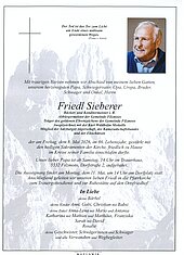Parte von Friedl Sieberer † 08.05.2026 aus Filzmoos