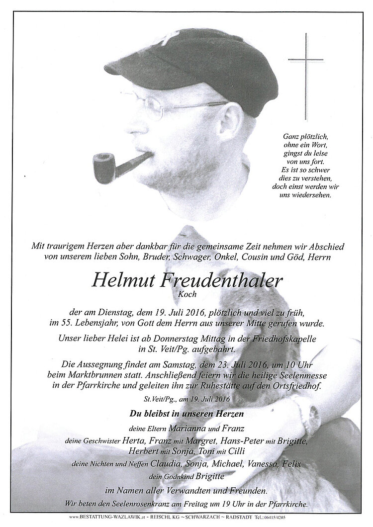 Parte von Helmut Freudenthaler † 19.07.2016