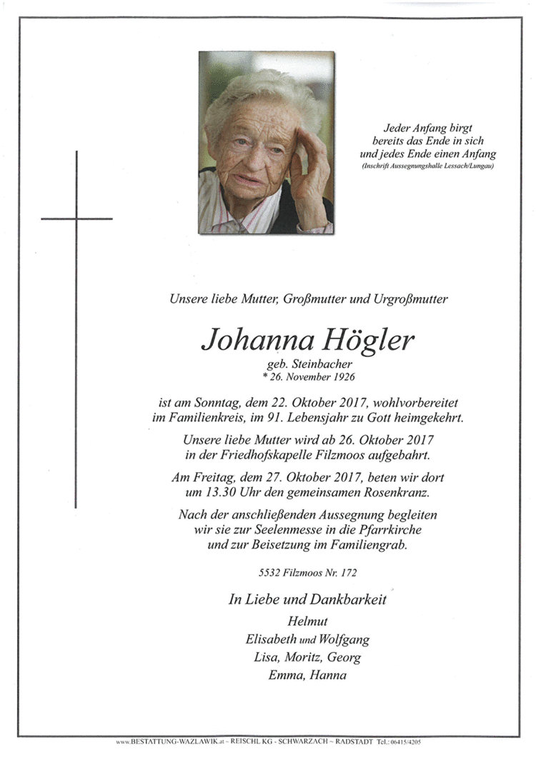 Parte von Johanna Högler † 22.10.2017