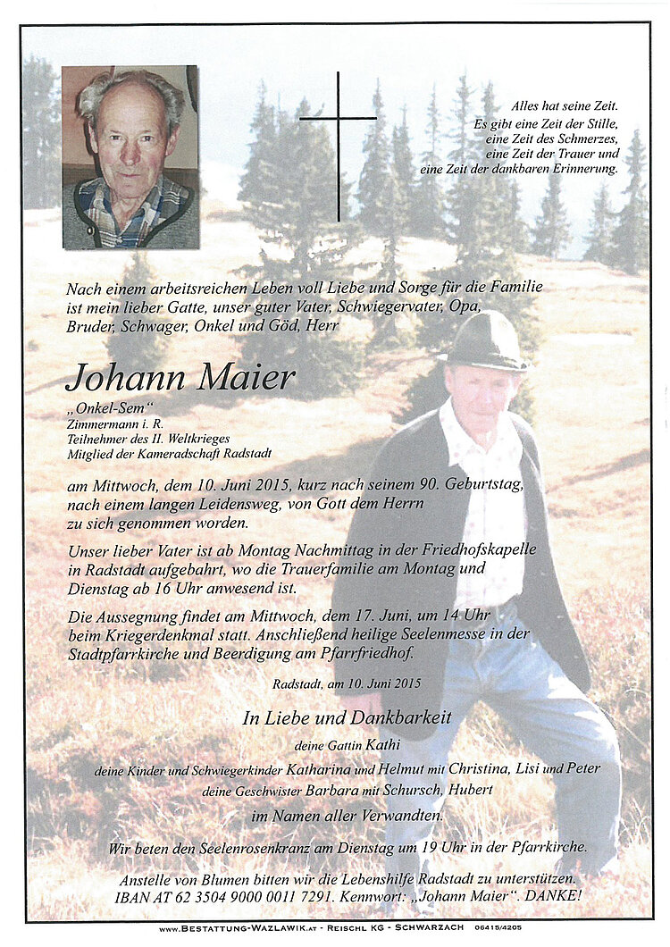 Parte von Johann Maier † 10.06.2015