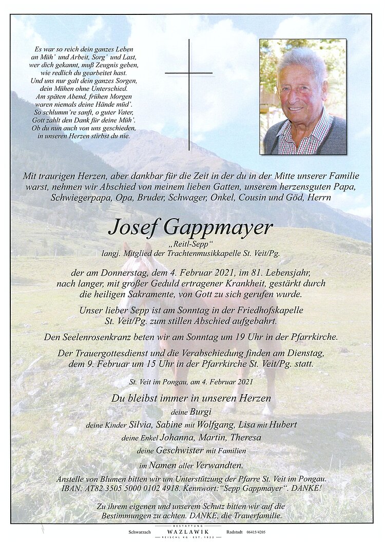 Parte von Josef Gappmayer † 04.02.2021