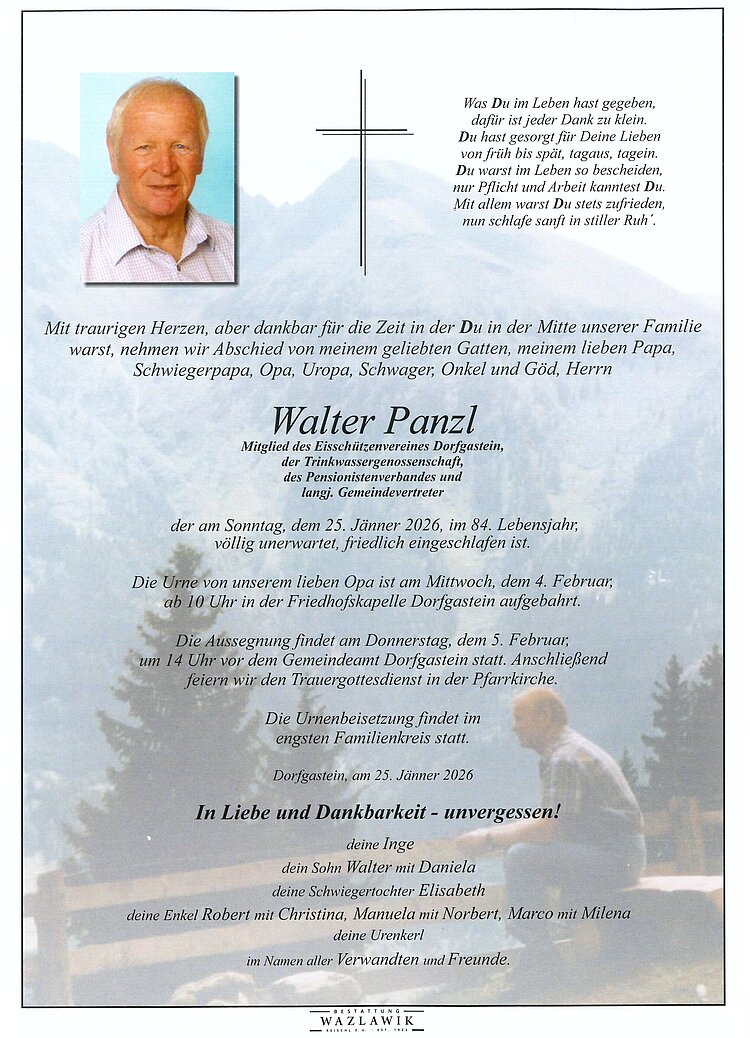 Parte von Walter Panzl † 25.01.2026
