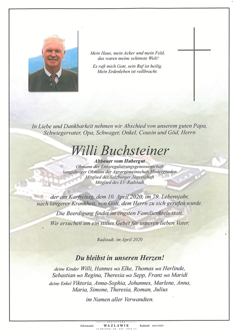 Parte von Willi Buchsteiner † 10.04.2020