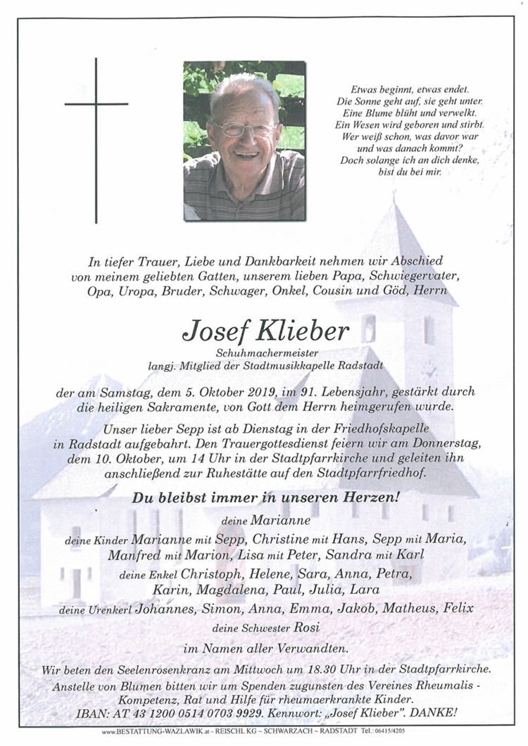 Parte von Josef Klieber † 05.10.2019