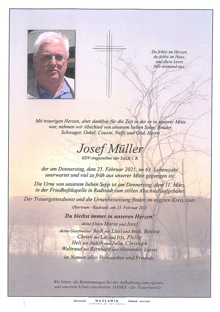 Parte von Josef Müller † 25.02.2021