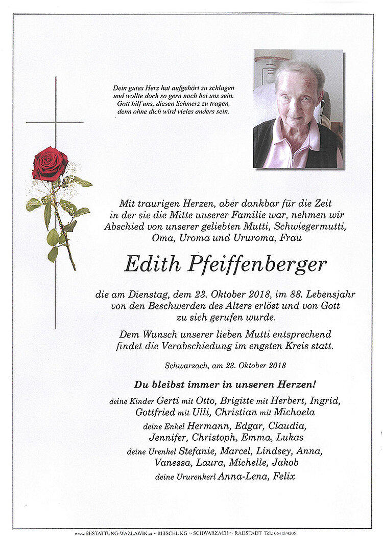 Parte von Edith Pfeiffenberger † 23.10.2018