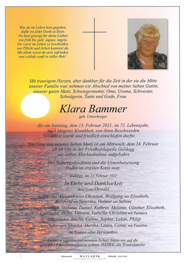 Parte von Klara Bammer † 13.02.2021
