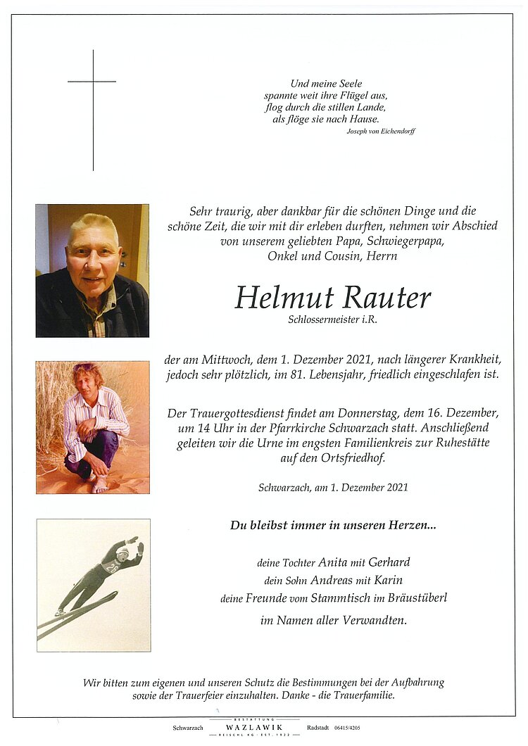 Parte von Helmut Rauter † 01.12.2021
