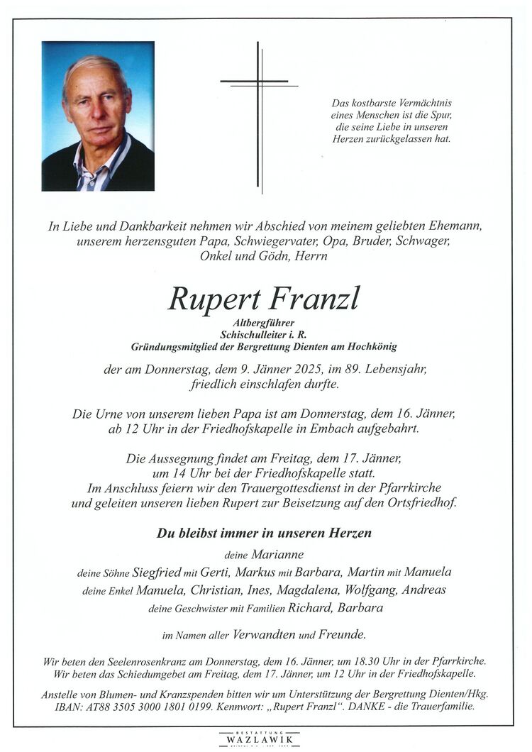 Parte von Rupert Franzl † 09.01.2025