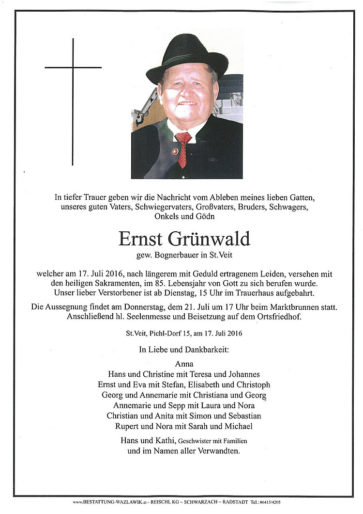 Parte von Ernst Grünwald † 17.07.2016