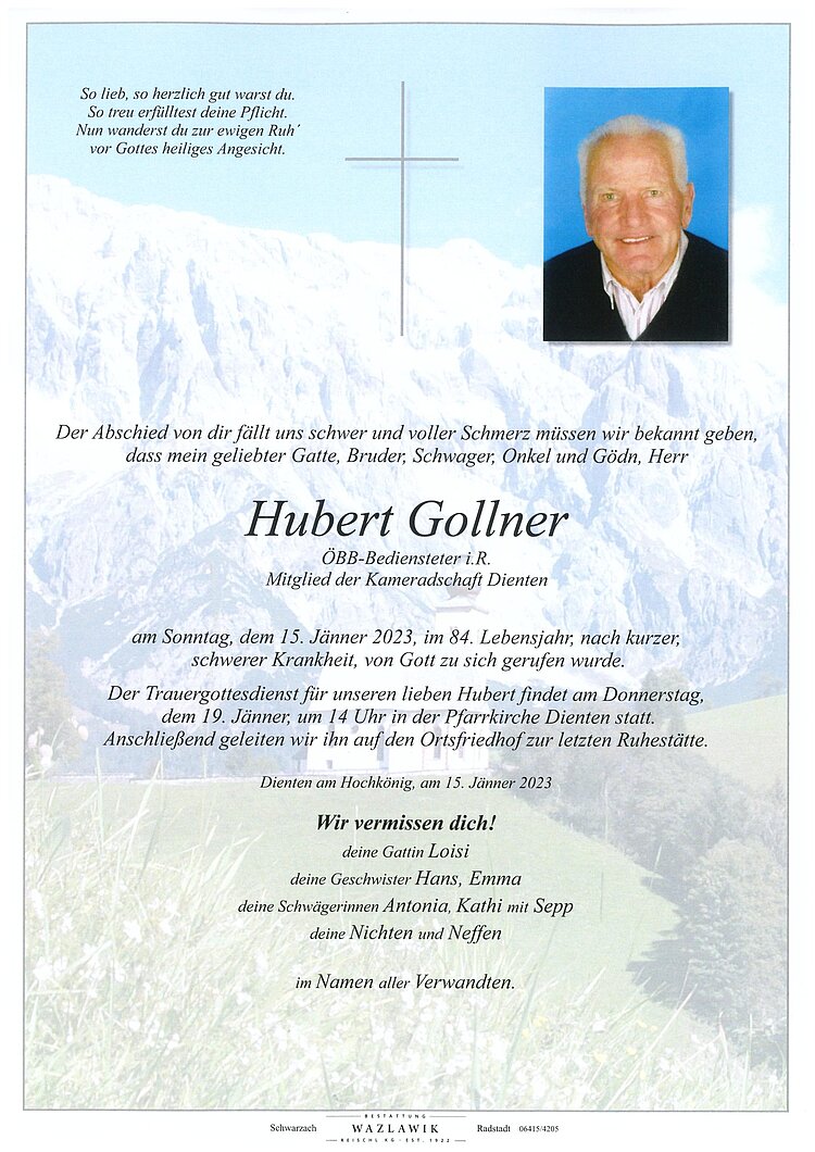 Parte von Hubert Gollner † 15.01.2023