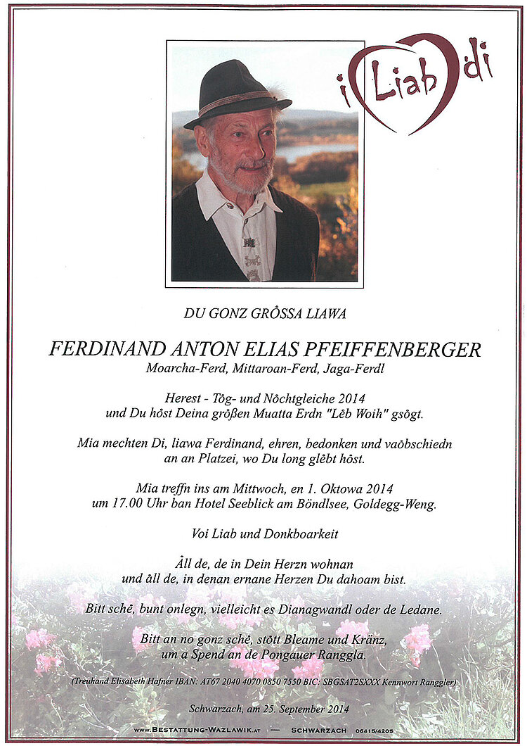 Parte von Ferdinand Pfeiffenberger † 23.09.2014