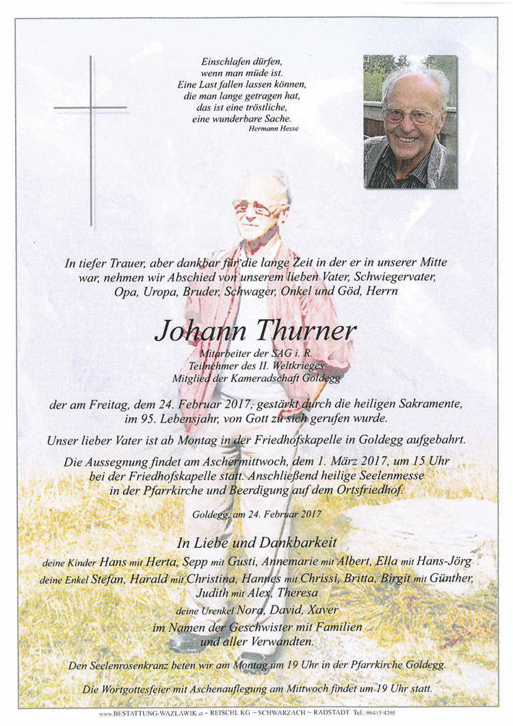 Parte von Johann Thurner † 24.02.2017